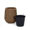 17.3" Self-watering Wicker Planter - Garden Decoration Pot - Natural - Round