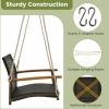 Single Rattan Porch Swing with Armrests Cushion and Hanging Ropes