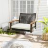 Single Rattan Porch Swing with Armrests Cushion and Hanging Ropes