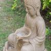 22 inches Sandstone Water Fountain Buddha Design Water Feature for Lawn & Garden Outdoor Indoor Tabletop