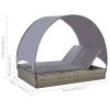 Double Sun Lounger with Canopy Poly Rattan Gray