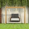 Single Rattan Porch Swing with Armrests Cushion and Hanging Ropes