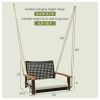 Single Rattan Porch Swing with Armrests Cushion and Hanging Ropes