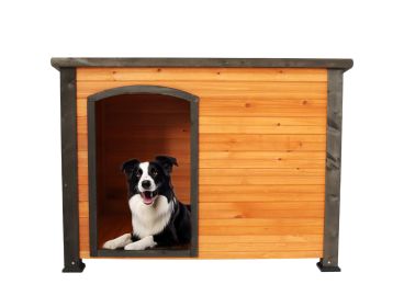 Dog House Outdoor & Indoor Heated Wooden Dog Kennel for Winter with Raised Feet Weatherproof for Large Dogs(Gold red and black)44.5"*26.4"*27.8"(M)