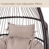 Outdoor Patio Wicker Folding Hanging Chair,Rattan Swing Hammock Egg Chair With C Type Bracket , With Cushion And Pillow