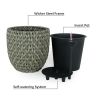 14.6" Self-watering Wicker Planter - Garden Decoration Pot - Gray - Round