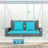 2-Person Patio PE Wicker Hanging Porch Swing Bench Chair Cushion 800 Pounds