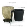 14.6" Self-watering Wicker Planter - Garden Decoration Pot - Beige - Round