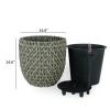 14.6" Self-watering Wicker Planter - Garden Decoration Pot - Gray - Round