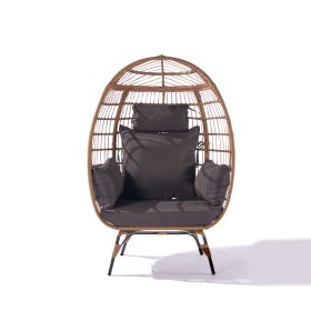 Outdoor Garden Rattan Egg Swing Chair Hanging Chair (Color: Dark Gray + Rattan)