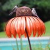 Bird Feeder Bottle with Stand Metal Flower Shaped Outdoor Garden Decoration Pink Coneflower Bird Feeder Container Accessories