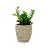 14.6" Self-watering Wicker Planter - Garden Decoration Pot - Beige - Round